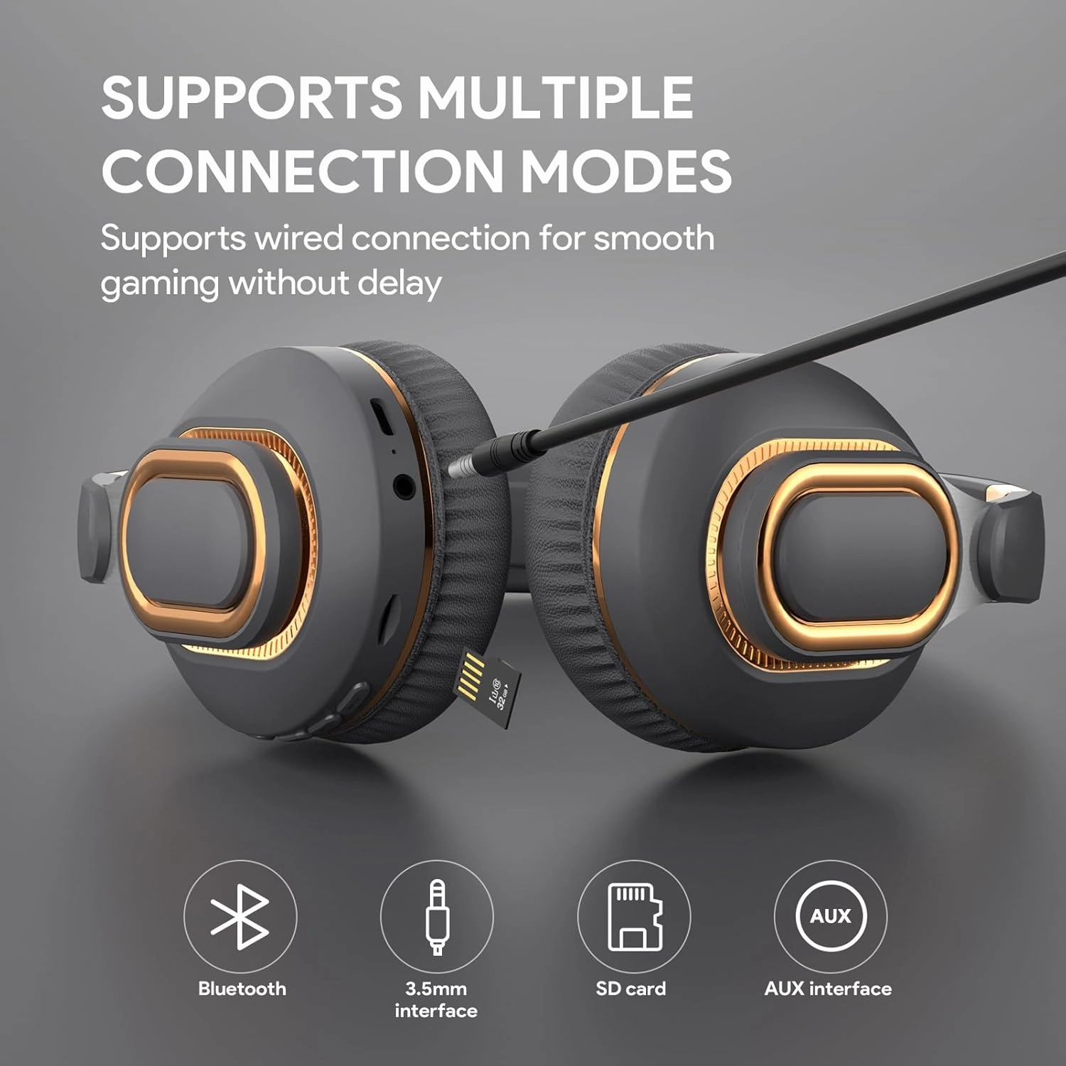 Bluetooth Headphones, Foldable Wireless Over-Ear Headphones with Hidden Mic for Cell Phone, Laptop, PC, Suitable for Music, School, Workouts, and Gaming (Grey)