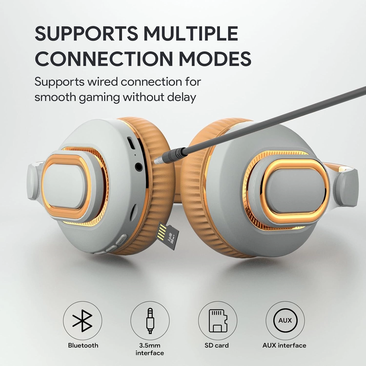 Bluetooth Headphones, Foldable Wireless Over-Ear Headphones with Hidden Mic for Cell Phone, Laptop, PC, Suitable for Music, School, Workouts, and Gaming (White)