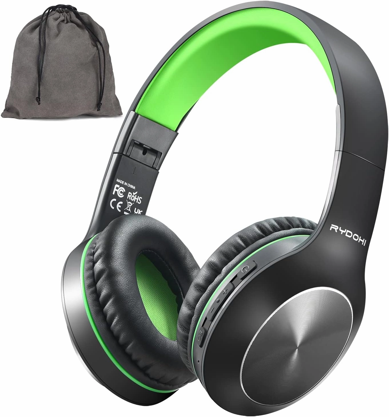 Bluetooth Headphones Over Ear, 68H Playtime 3 EQ Music Modes Wireless Headphones with Microphone/Deep Bass, HiFi Stereo Foldable Headset for PC Home Travel Office (Black Green) over-ear headphones,closed back headphones,wireless studio cans,