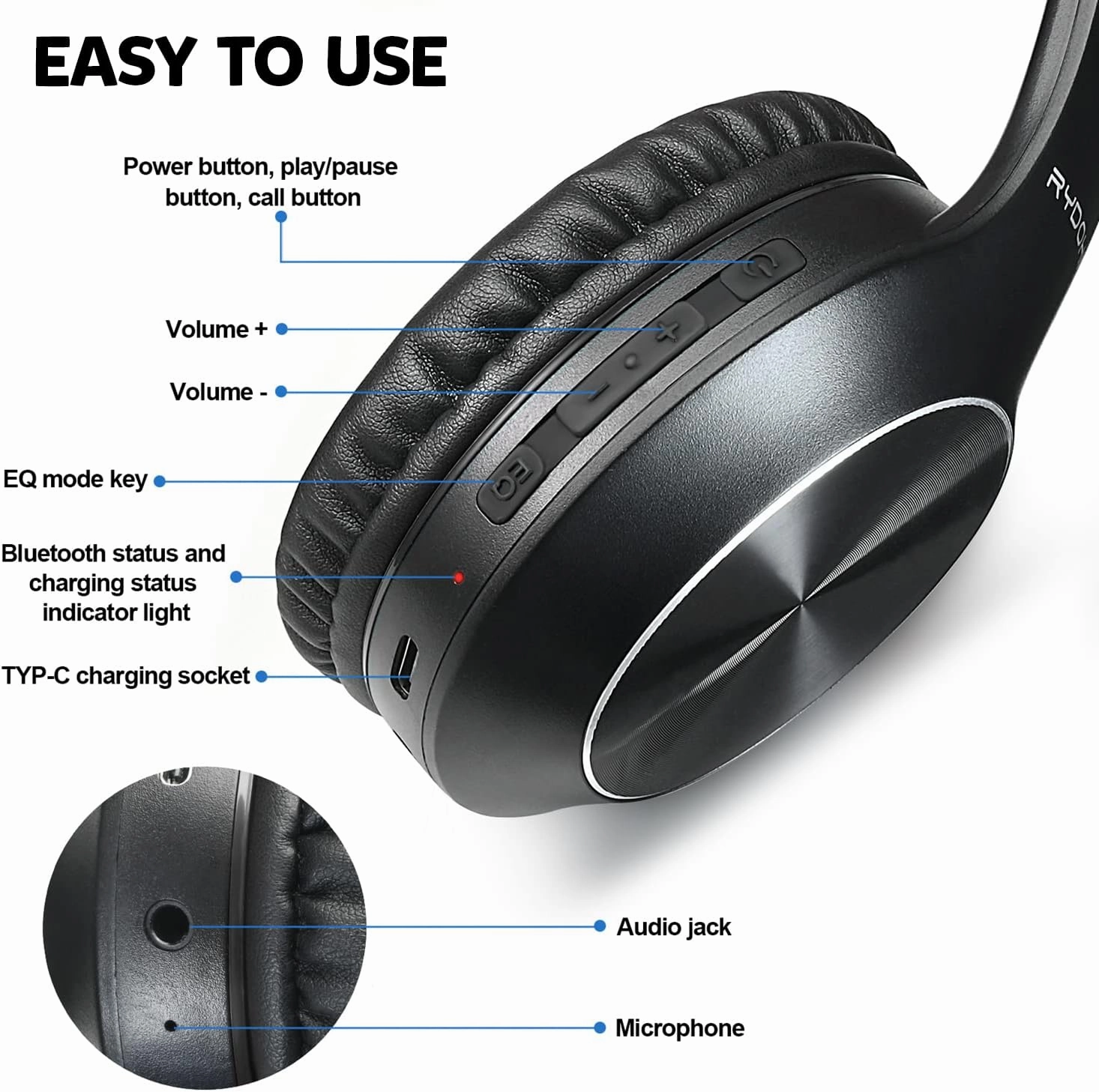 Bluetooth Headphones Over Ear, 68H Playtime and 3 EQ Music Modes Wireless Headphones with Microphone/Deep Bass, HiFi Stereo Foldable Lightweight Headset for PC Home Travel Office Black
