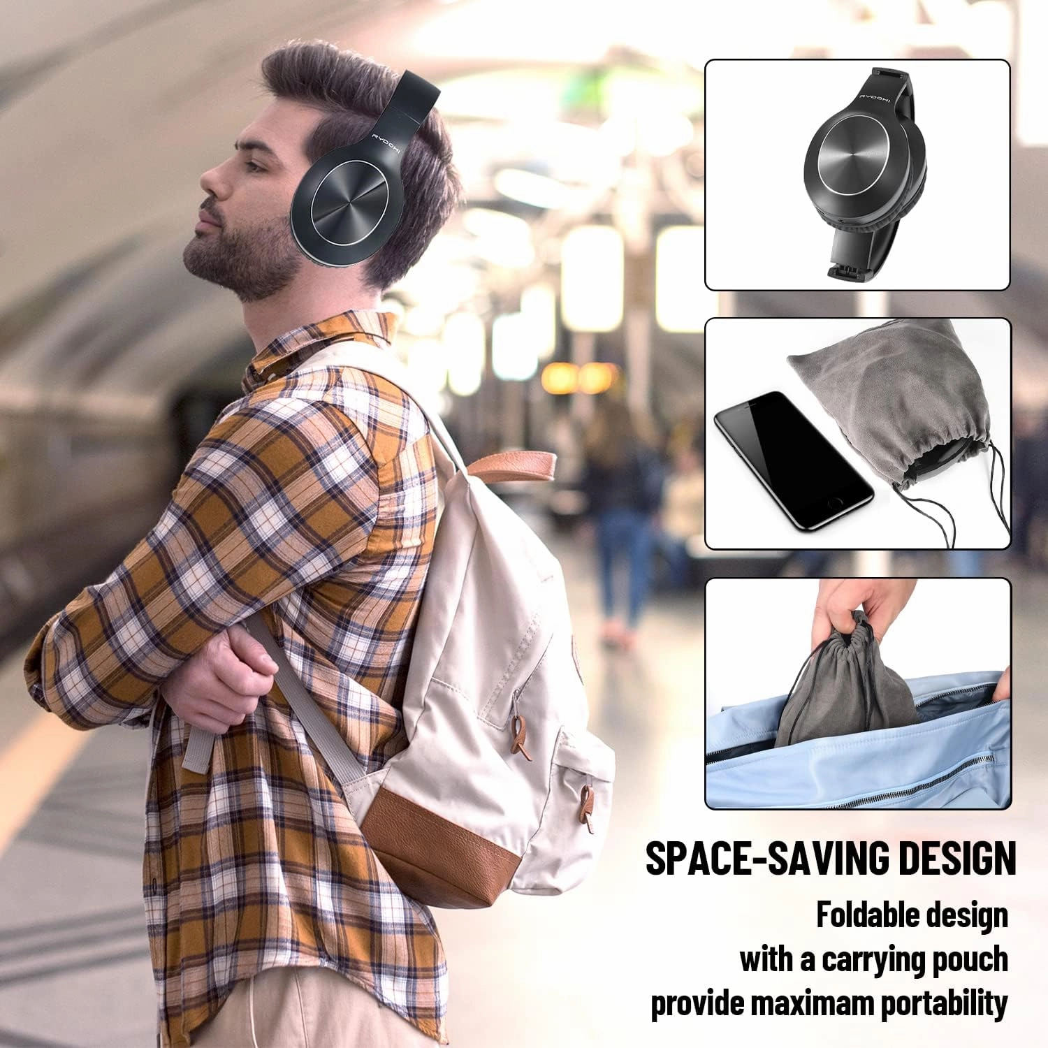 Bluetooth Headphones Over Ear, 68H Playtime and 3 EQ Music Modes Wireless Headphones with Microphone/Deep Bass, HiFi Stereo Foldable Lightweight Headset for PC Home Travel Office Black