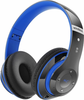 Bluetooth Headphones Over Ear, 6S Foldable Wireless Headphones with 6 EQ Modes, 40 Hours Playtime HiFi Stereo Headset with Mic, Soft Ear Pads, TF/FM for Cellphone/PC/Home (Black & Blue) over-ear headphones,closed back headphones,wireless studio cans,