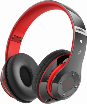 Bluetooth Headphones Over Ear, 6S Foldable Wireless Headphones with 6 EQ Modes, 40 Hours Playtime HiFi Stereo Headset with Mic, Soft Ear Pads, TF/FM for Cellphone/PC/Home (Black & Red) over-ear headphones,closed back headphones,wireless studio cans,
