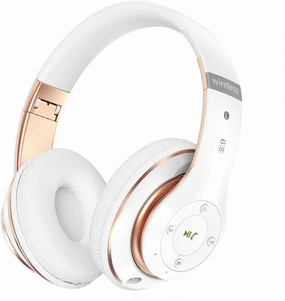 Bluetooth Headphones Over Ear, 6S Foldable Wireless Headphones with 6 EQ Modes, 40 Hours Playtime HiFi Stereo Headset with Mic, Soft Ear Pads, TF/FM for Cellphone/PC/Home (White & Gold) noise cancelling headphones,ANC headphones,travel headphones,