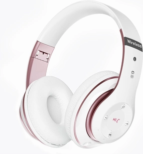 Bluetooth Headphones Over Ear, 6S Foldable Wireless Headphones with 6 EQ Modes, 40 Hours Playtime HiFi Stereo Headset with Mic, Soft Ear Pads, TF/FM for Cellphone/PC/Home (White & Rose Gold) over-ear headphones,closed back headphones,wireless studio ca