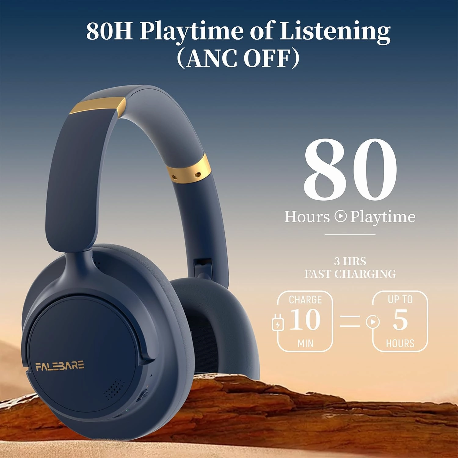 Bluetooth Headphones Over The Ear, Noise Cancelling Headphone Wireless Headsets Bluetooth with Mic, 80H Playtime, Deep Bass, Comfort Fit, Portable Lightweight Headset for Travel, Home