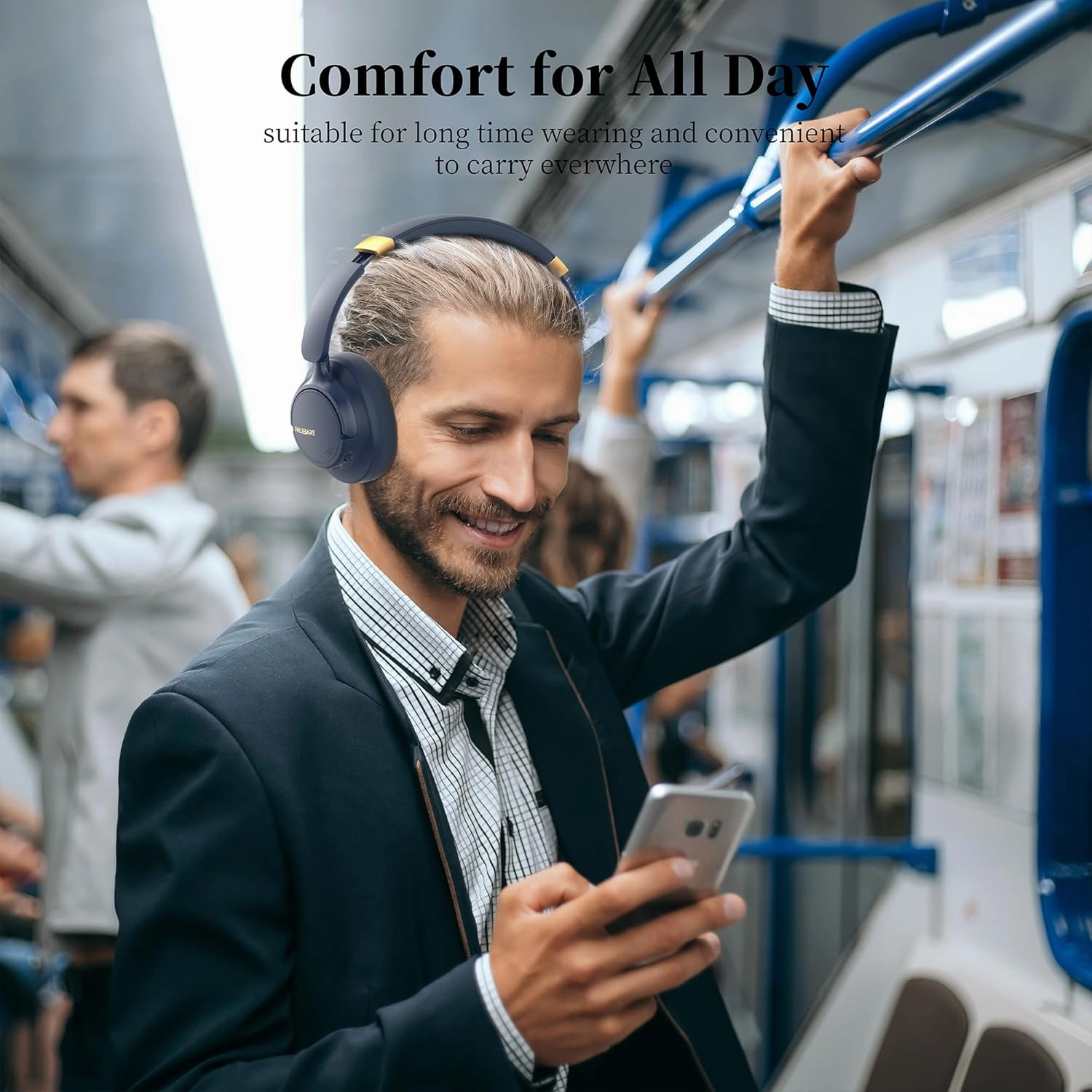 Bluetooth Headphones Over The Ear, Noise Cancelling Headphone Wireless Headsets Bluetooth with Mic, 80H Playtime, Deep Bass, Comfort Fit, Portable Lightweight Headset for Travel, Home