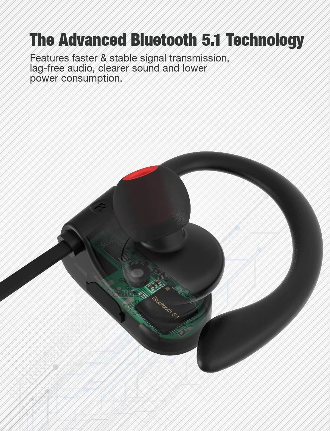 Bluetooth Headphones,Wireless Earbuds IPX7 Waterproof Sports Earphones with Mic HD Stereo Sweatproof in-Ear Earbuds Gym Running Workout 8 Hour Battery Noise Cancelling Headsets