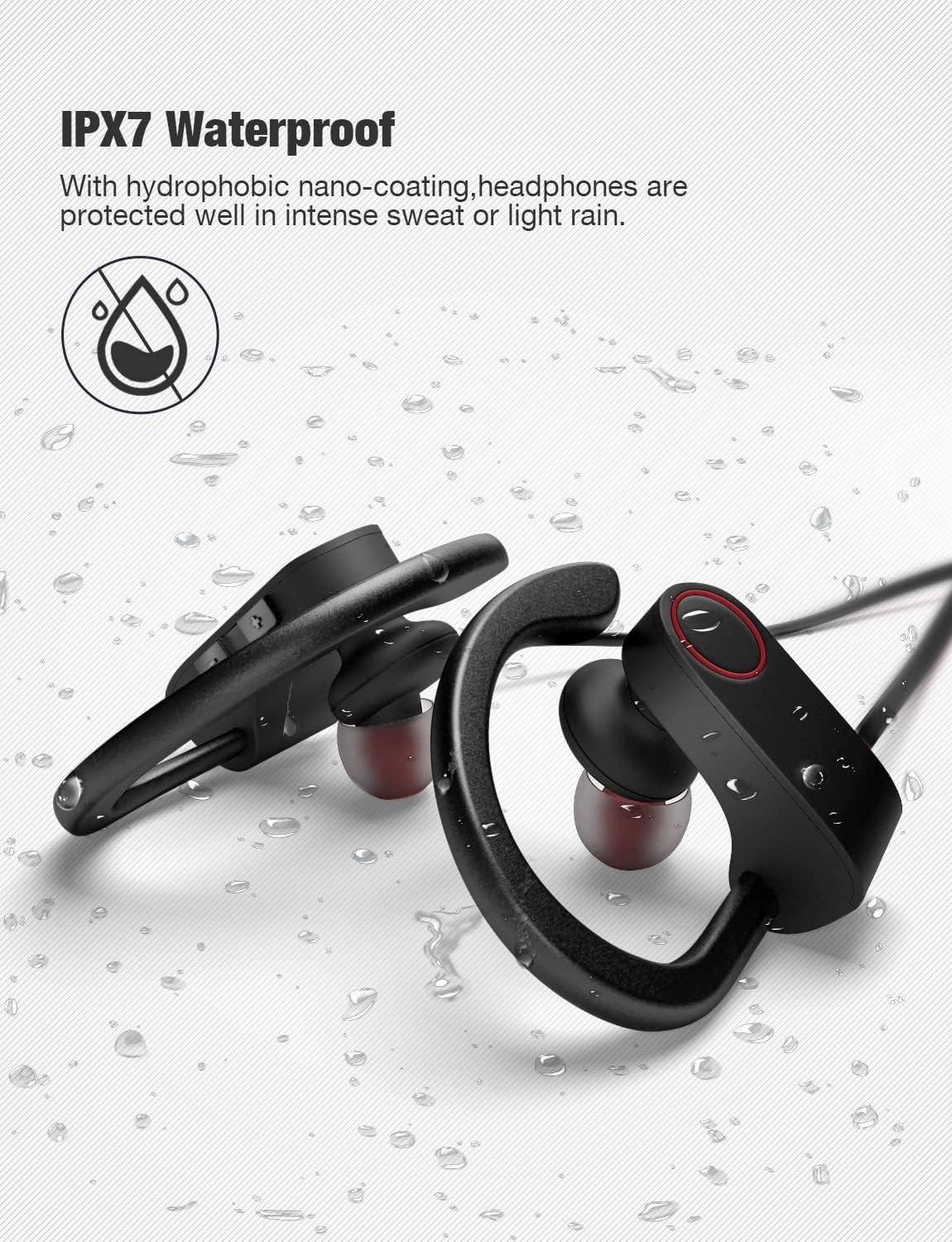 Bluetooth Headphones,Wireless Earbuds IPX7 Waterproof Sports Earphones with Mic HD Stereo Sweatproof in-Ear Earbuds Gym Running Workout 8 Hour Battery Noise Cancelling Headsets