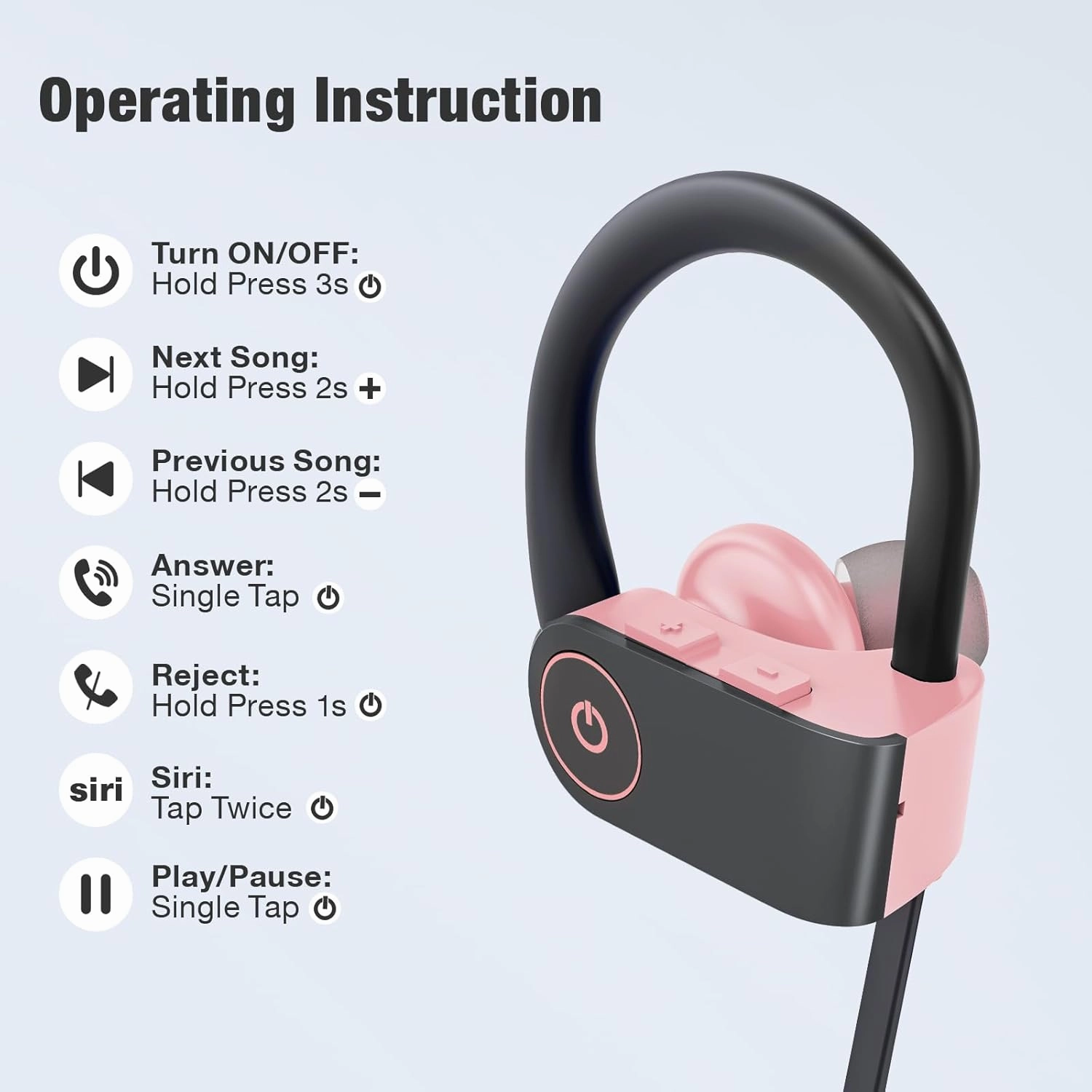 Bluetooth Headphones, Wireless Headphones 16H Playtime Wireless Earbuds with Mic Stereo in-Ear Earphones, IPX7 Waterproof Sports Ear Buds Sound Isolation Headsets for Running, Workout Pink