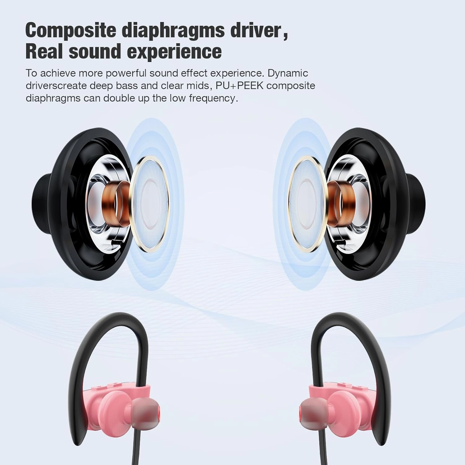 Bluetooth Headphones, Wireless Headphones 16H Playtime Wireless Earbuds with Mic Stereo in-Ear Earphones, IPX7 Waterproof Sports Ear Buds Sound Isolation Headsets for Running, Workout Pink