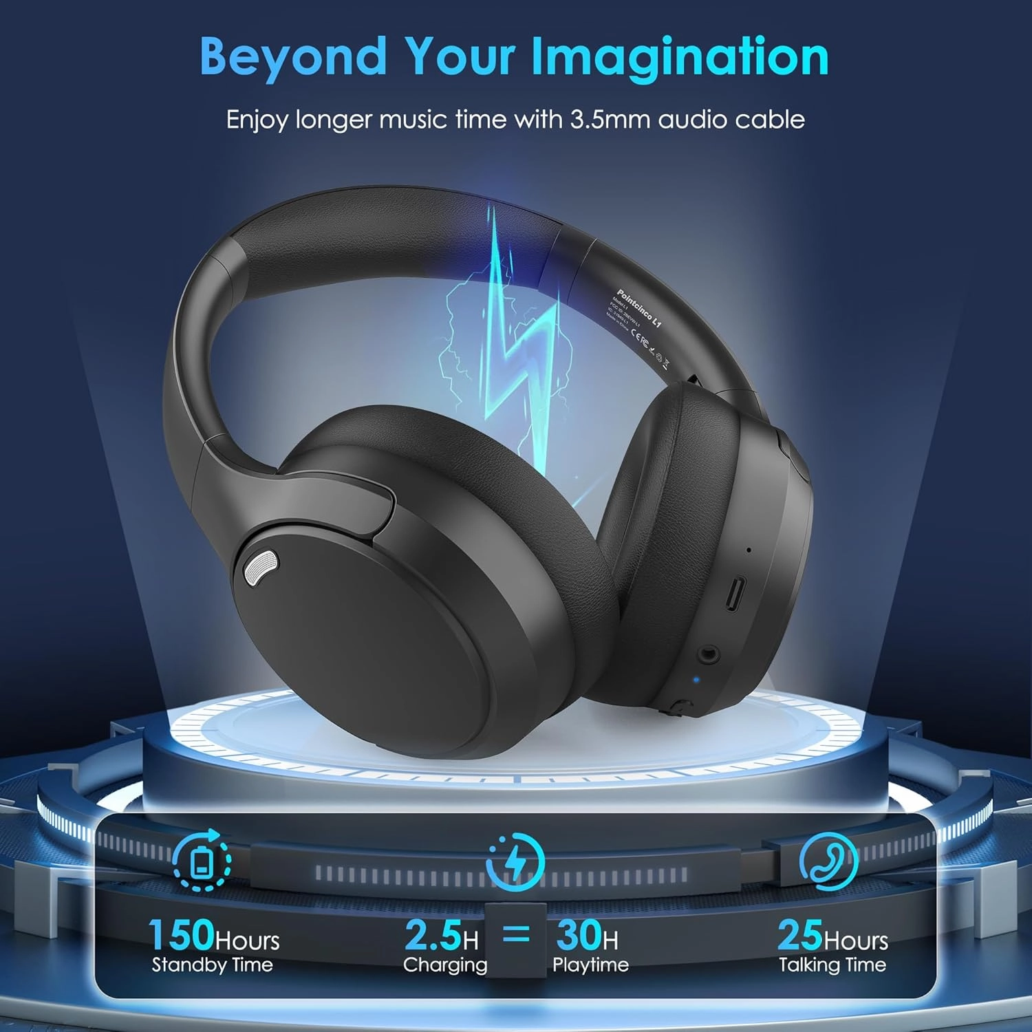 Bluetooth Headphones, Wireless Over Ear Headphones with HiFi Stereo Microphone, Foldable Lightweight On Ear 5.4 Headphones with Deep Bass for Cellphone/Travel/Office/Home(Black)