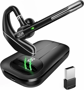 Bluetooth Headset V5.3, Wireless Earpiece with 1000mAh Charging Case, 96H Talktime, Hands Free Noise Canceling Headphones with Dual-Mic for Computer Cell Phones Trucker Home Office Work noise cancelling headphones,ANC headphones,travel headphones,
