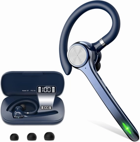 Bluetooth Headset, Wireless Bluetooth Earpiece with 500mAh Charging Case 72 Hours Talking Time Built-in Microphone for iOS Android Cell Phone, Hand-Free Headphones for Trucker, Office-Blue wireless earbuds,Bluetooth earphones,true wireless stereo,