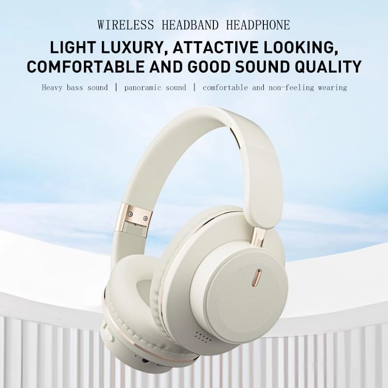 Bluetooth Over-Ear Headphones, Foldable Wireless Headphones with Hidden Mic for Cell Phone, PC, Laptop, Suitable for Music, School, Workouts, and Gaming (Light White)