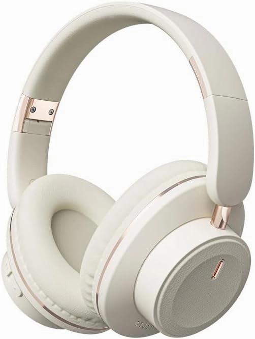 Bluetooth Over-Ear Headphones, Foldable Wireless Headphones with Hidden Mic for Cell Phone, PC, Laptop, Suitable for Music, School, Workouts, and Gaming (Light White)