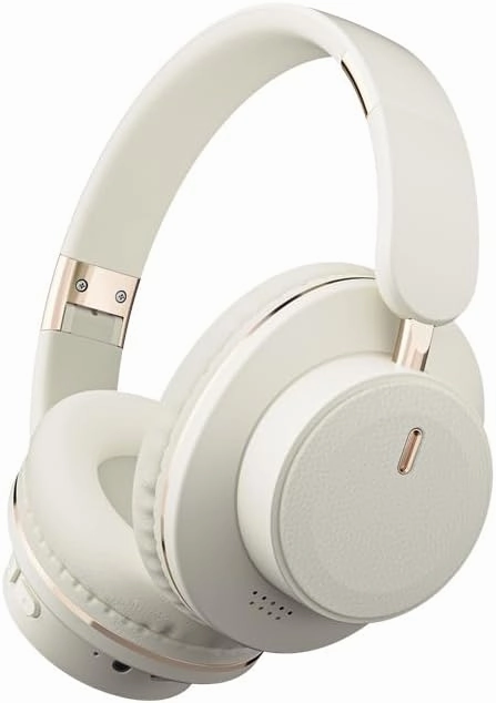 Bluetooth Over-Ear Headphones, Foldable Wireless Headphones with Hidden Mic for Cell Phone, PC, Laptop, Suitable for Music, School, Workouts, and Gaming (Light White) over-ear headphones,closed back headphones,wireless studio cans,