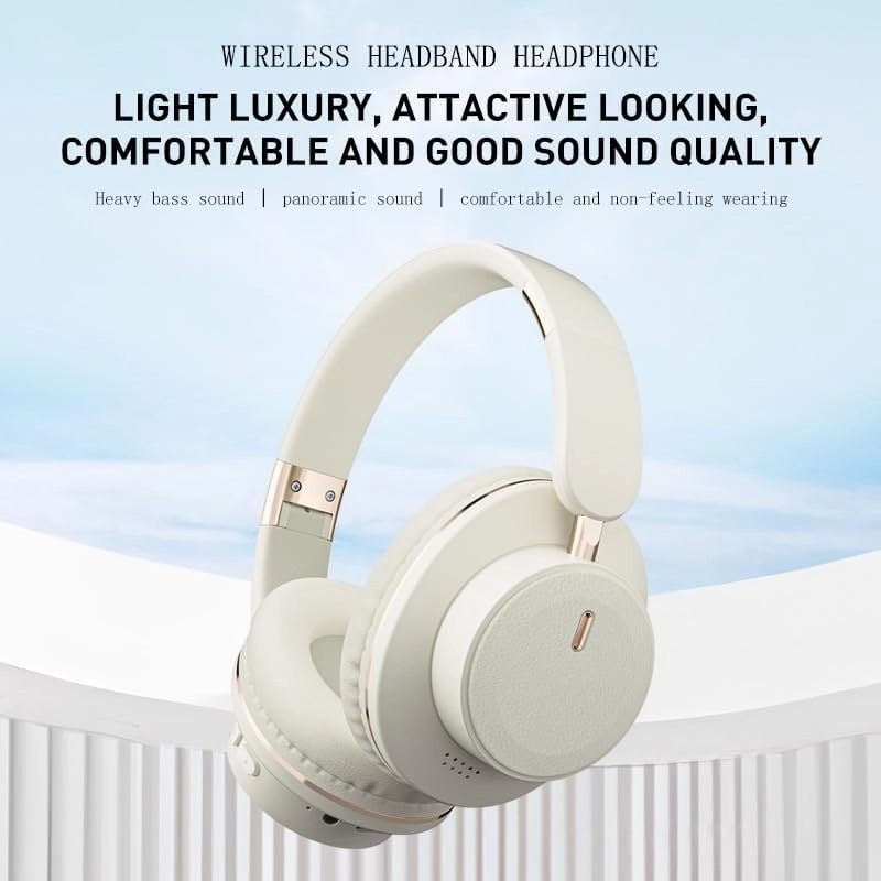 Bluetooth Over-Ear Headphones, Foldable Wireless Headphones with Hidden Mic for Cell Phone, PC, Laptop, Suitable for Music, School, Workouts, and Gaming (White)