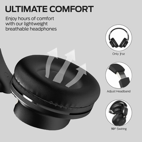 Bluetooth Over-Ear Headphones with Hidden Mic, Foldable Wireless Headphones for Cell Phone, PC, Laptop, Suitable for Music, School, Workouts, and Gaming (Black) over-ear headphones,closed back headphones,wireless studio cans,