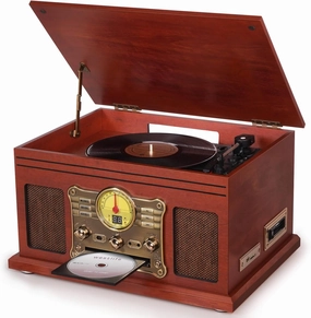 Bluetooth Record Player 10 in 1, 3-Speed Turntable for Vinyl with Speakers, LP to MP3 Converter, CD, Cassette Player, FM Radio, Wireless Streaming | Mahogany belt-drive turntable,vinyl record player,audiophile turntable,