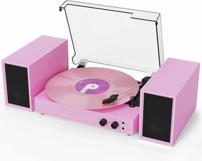 Bluetooth Record Player with Dual External Speakers, 3 Speed Belt-Driven Turntable for Vinyl Records with Detacheable Speakers, PC Recording Vinyl to MP3, RCA Line-Out, Pink-Purple belt-drive turntable,vinyl record player,audiophile turntable,