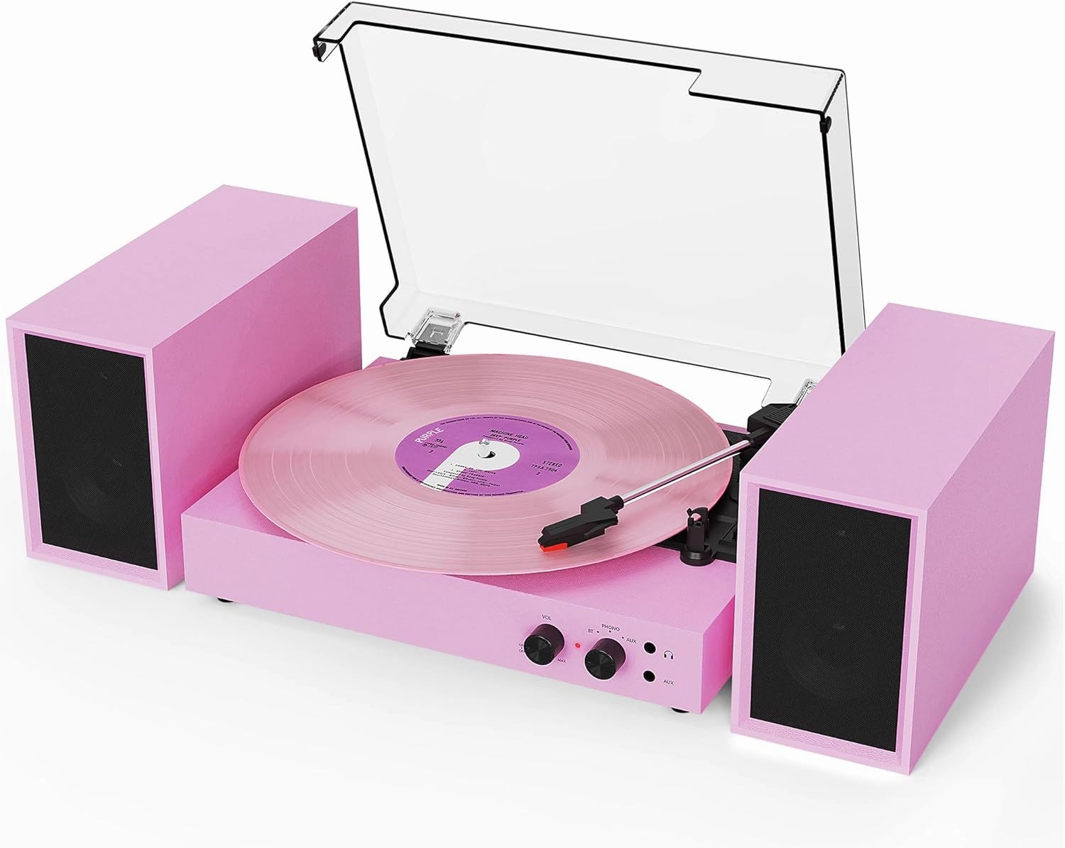 Bluetooth Record Player with Dual External Speakers, 3 Speed Belt-Driven Turntable for Vinyl Records with Detacheable Speakers, PC Recording Vinyl to MP3, RCA Line-Out, Pink-Purple belt-drive turntable,vinyl record player,audiophile turntable,