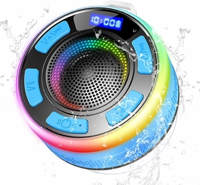 Bluetooth Shower Speaker, Portable Wireless Speakers IP7 Waterproof with Suction Cup and Time Display, BT5.3 Dynamic LED Lights and Dual Stereo Pairing, Bathroom Speaker for Home/Party/Outdoor Blue floorstanding speakers,tower speakers,stereo floor speaker