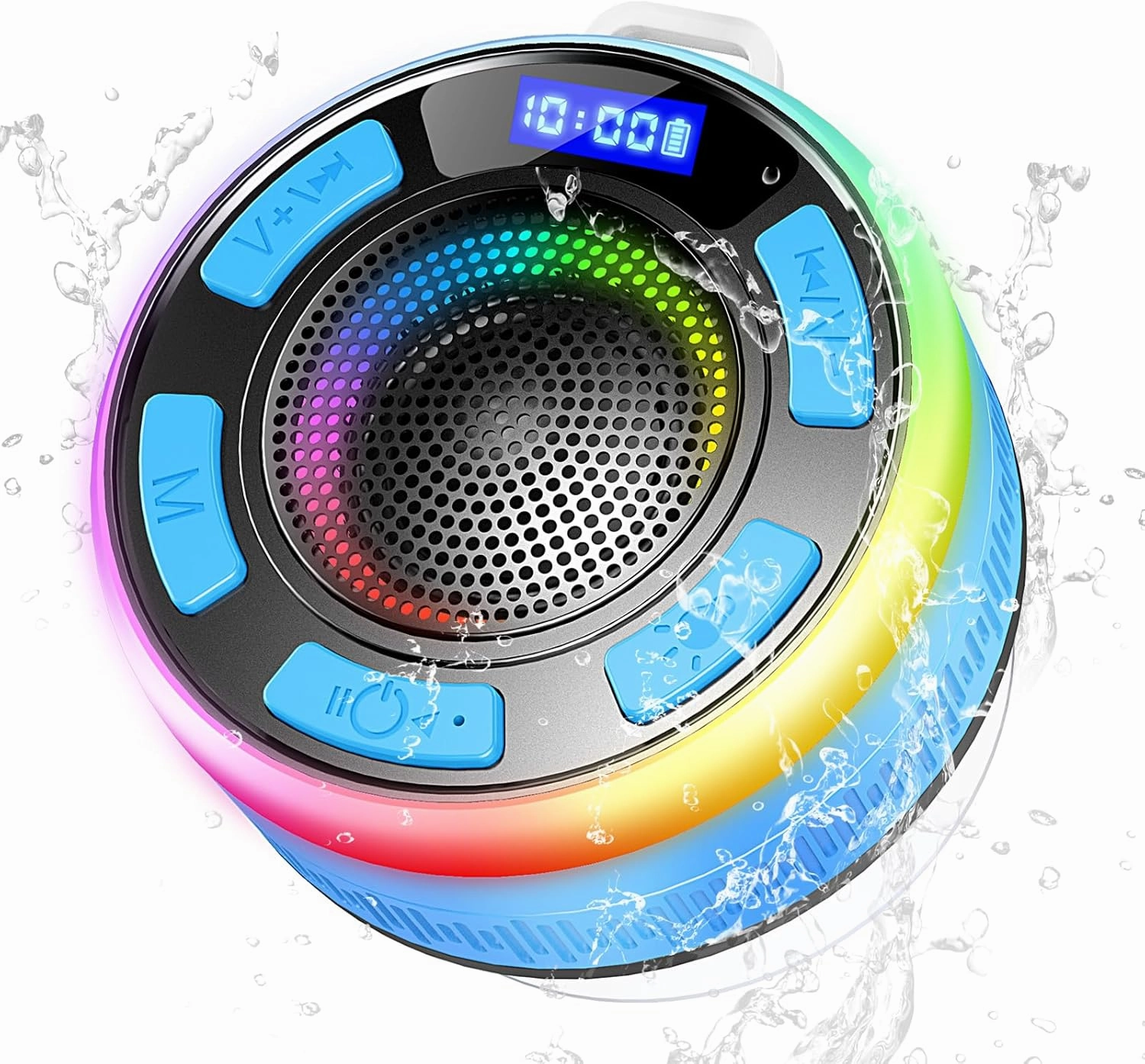 Bluetooth Shower Speaker, Portable Wireless Speakers IP7 Waterproof with Suction Cup and Time Display, BT5.3 Dynamic LED Lights and Dual Stereo Pairing, Bathroom Speaker for Home/Party/Outdoor Blue floorstanding speakers,tower speakers,stereo floor speaker