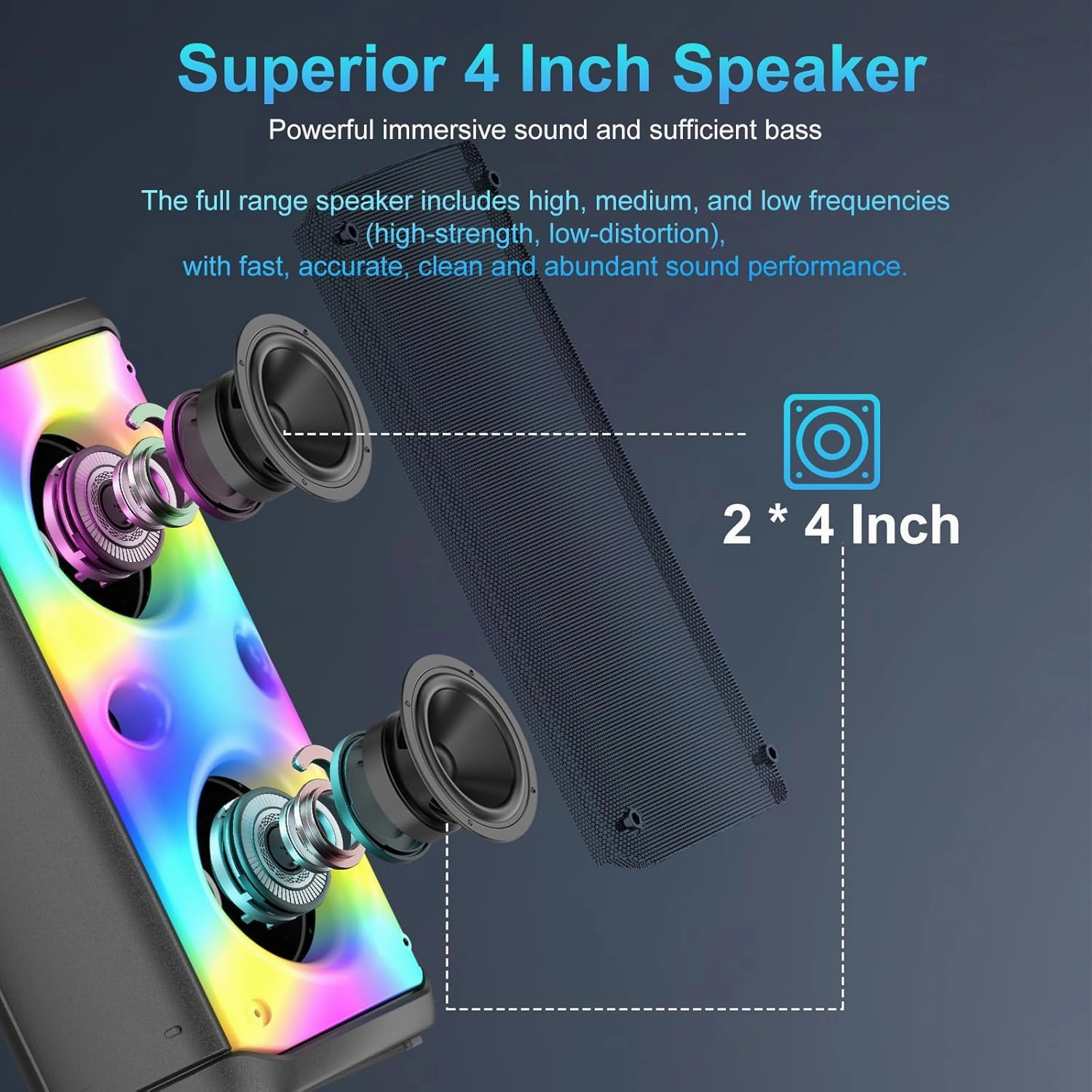 Bluetooth Speaker, 80W Peak Wireless TWS Portable Outdoor Party Speakers with Subwoofer, Deep Bass, LED Colorful Lights, Loud Stereo Sound Boombox with Radio for Home, Camping, Travel