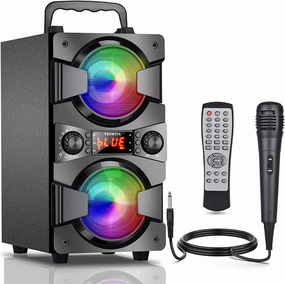Bluetooth Speaker, Portable Wireless Speakers with Microphone, 60W Peak Loud Stereo Rich Bass, Lights, Remote, FM Radio, EQ, Double Subwoofer Sound System, Speaker for Home Outdoor Party Gifts(1MIC) wireless speakers,portable Bluetooth speaker,multiroom sp