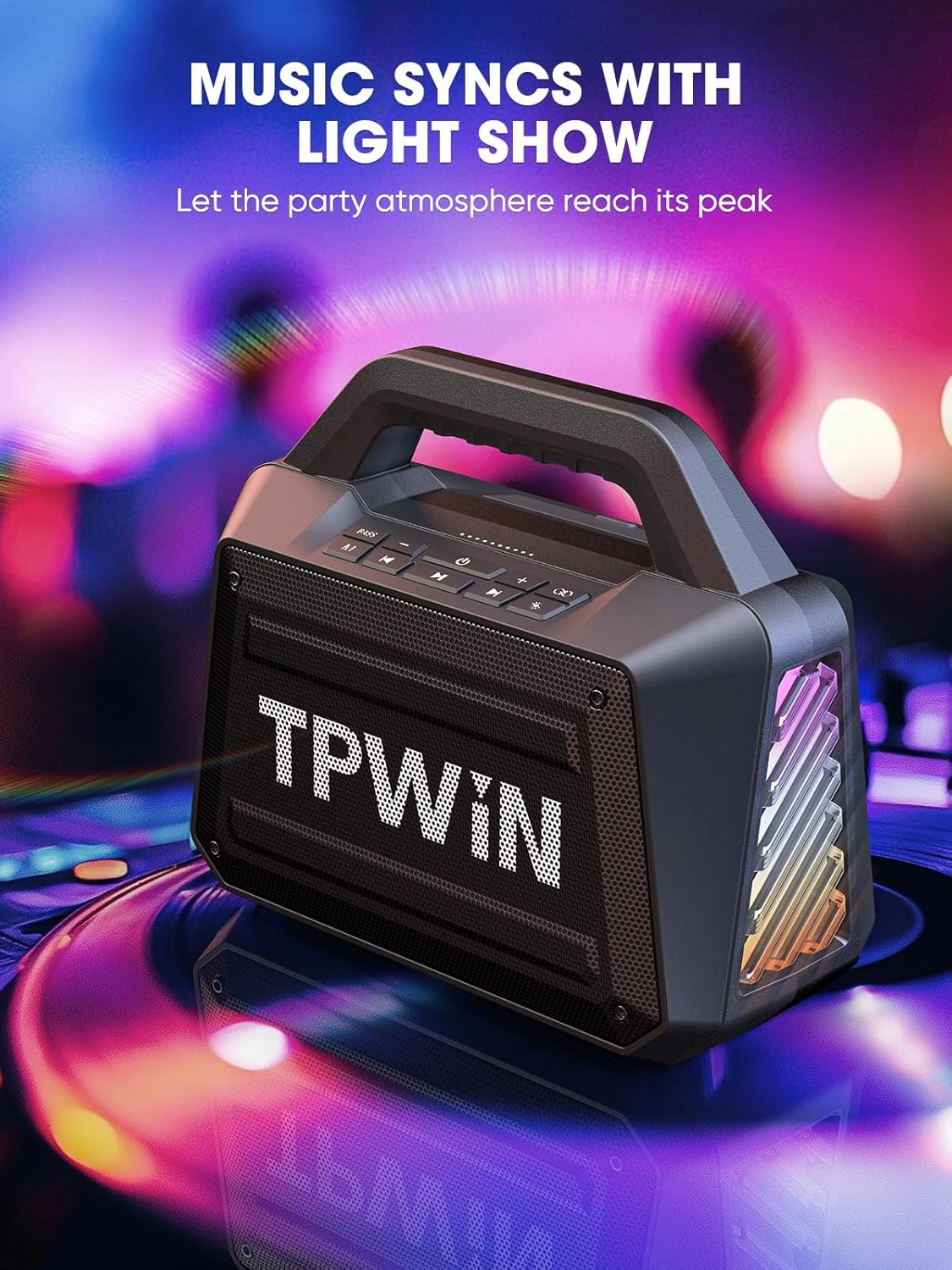 Bluetooth Speaker Wireless - Portable Loud Speakers 80W Peak, 20H Playtime, Light Show, TWS, Deep Bass, BT 5.3, IPX6 Waterproof for Outdoor Travel Camping Beach Pool - Black