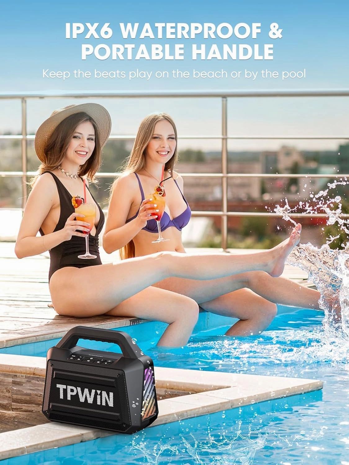 Bluetooth Speaker Wireless - Portable Loud Speakers 80W Peak, 20H Playtime, Light Show, TWS, Deep Bass, BT 5.3, IPX6 Waterproof for Outdoor Travel Camping Beach Pool - Black