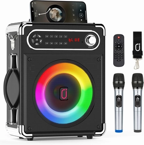 Bluetooth Speaker with Two Wireless Microphones, Outdoor Speaker with Subwoofer/Tweeter, Portable PA Speaker System with Remote Control, Discol Lights, FM, REC for Home, Party wireless speakers,portable Bluetooth speaker,multiroom speaker,