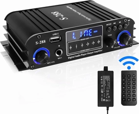 Bluetooth Stereo Amplifier 4 Channel 50Wx4 HiFi Power Amp with Power Adapter, Remote Control and USB/SD/FM Inputs Class D Home Audio Receiver for Home Car DIY Passive Speakers Theater Karaoke power amplifier,stereo amp,hi-fi power amp,