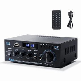 Bluetooth Stereo Receiver &Home Audio Amplifier, 300Wx2 2-Channel for Home Theater & Bookshelf Speakers, w/FM Radio Karaoke, w/USB/SD/RCA/MIC/FM in, with Remote Control, for Garage Bar Party AV receiver,surround receiver,home theater amplifier,