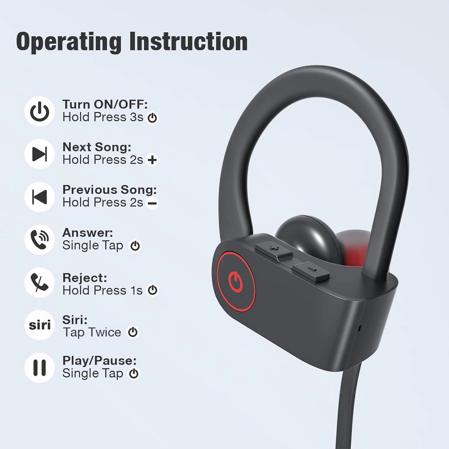 Bluetooth Wireless Headphones 16H Playtime Earbuds with Mic Stereo in-Ear Earphones, IPX7 Waterproof Sports Sound Isolation Headsets for Running, Gym, Workout