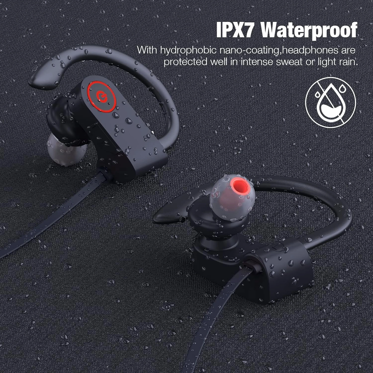 Bluetooth Wireless Headphones 16H Playtime Earbuds with Mic Stereo in-Ear Earphones, IPX7 Waterproof Sports Sound Isolation Headsets for Running, Gym, Workout