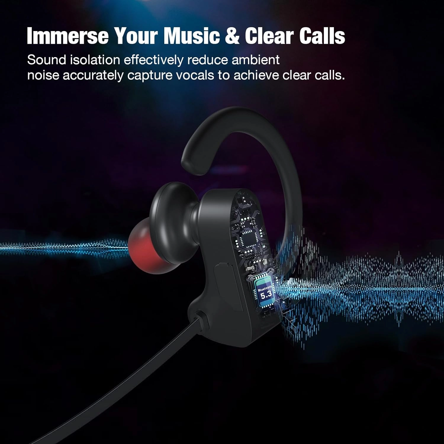 Bluetooth Wireless Headphones 16H Playtime Earbuds with Mic Stereo in-Ear Earphones, IPX7 Waterproof Sports Sound Isolation Headsets for Running, Gym, Workout