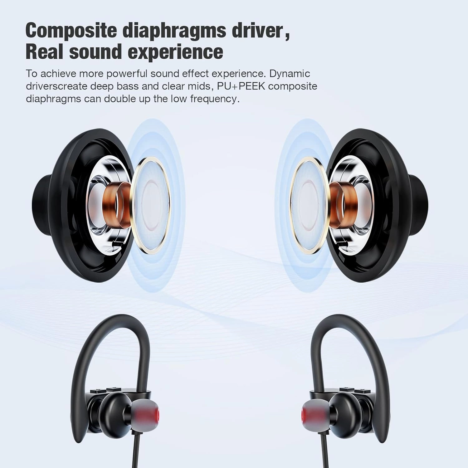 Bluetooth Wireless Headphones 16H Playtime Earbuds with Mic Stereo in-Ear Earphones, IPX7 Waterproof Sports Sound Isolation Headsets for Running, Gym, Workout