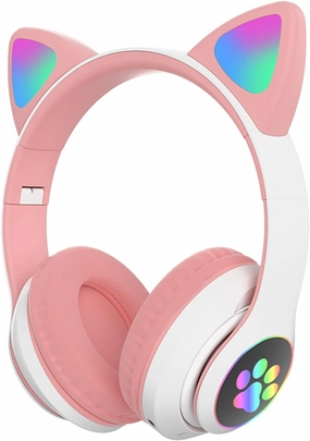 Bluetooth Wireless Headphones for Kids Teens Adults, Over-Ear Bluetooth Headphones with Microphone, Cat Ear Headphones for Girls Women (Pink) over-ear headphones,closed back headphones,wireless studio cans,