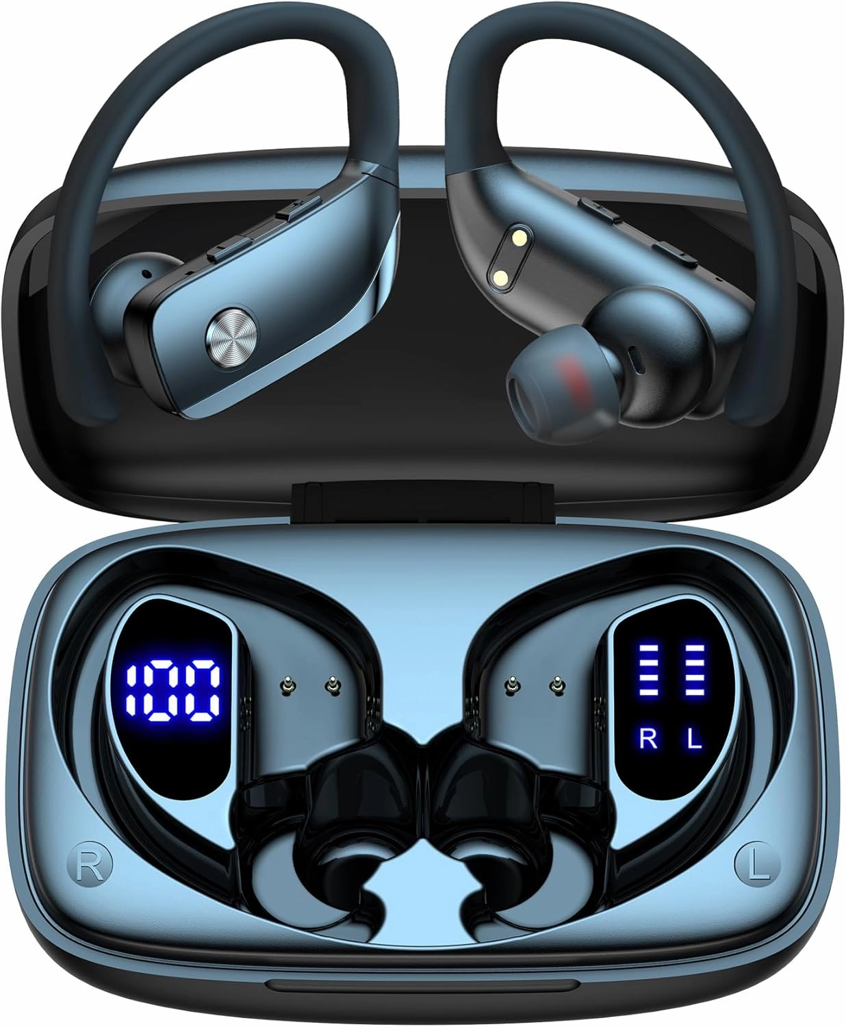 bmani Wireless Earbuds Bluetooth Headphones 48hrs Play Back Sport Earphones with LED Display Over-Ear Buds with Earhooks Built-in Mic Headset for Workout Black over-ear headphones,closed back headphones,wireless studio cans,