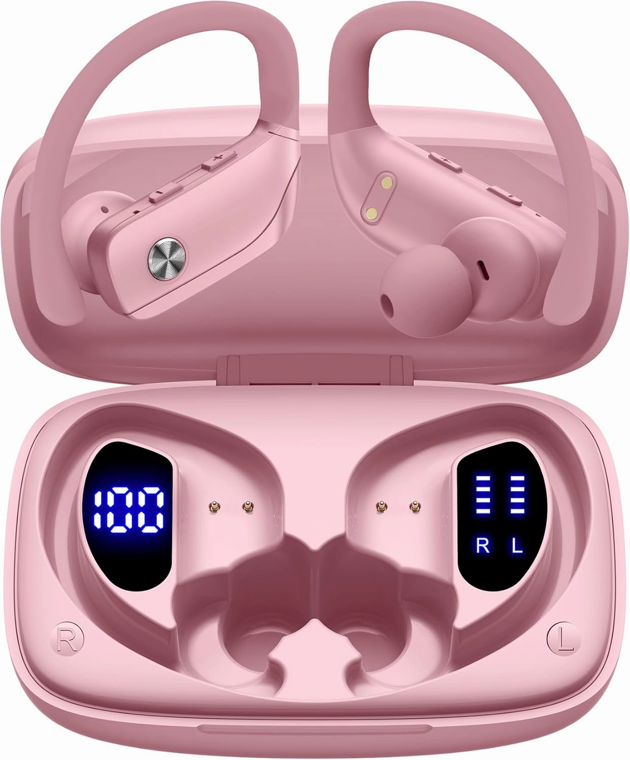 bmani Wireless Earbuds Bluetooth Headphones 48hrs Play Back Sport Earphones with LED Display Over-Ear Buds with Earhooks Built-in Mic Headset for Workout Pink over-ear headphones,closed back headphones,wireless studio cans,