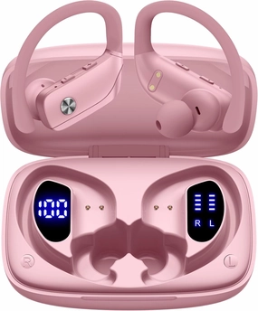 bmani Wireless Earbuds Bluetooth Headphones 48hrs Play Back Sport Earphones with LED Display Over-Ear Buds with Earhooks Built-in Mic Headset for Workout Pink over-ear headphones,closed back headphones,wireless studio cans,
