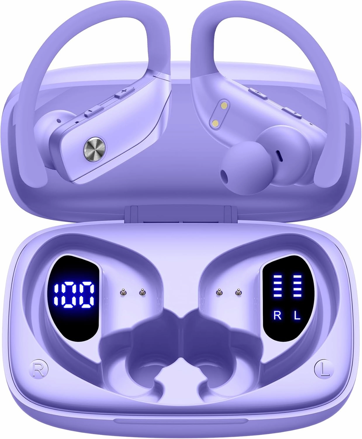 bmani Wireless Earbuds Bluetooth Headphones 48hrs Play Back Sport Earphones with LED Display Over-Ear Buds with Earhooks Built-in Mic Headset for Workout Purple over-ear headphones,closed back headphones,wireless studio cans,