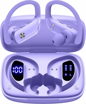 bmani Wireless Earbuds Bluetooth Headphones 48hrs Play Back Sport Earphones with LED Display Over-Ear Buds with Earhooks Built-in Mic Headset for Workout Purple over-ear headphones,closed back headphones,wireless studio cans,