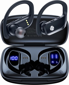 bmanl Wireless Earbuds Bluetooth Headphones 48hrs Play Back Sport Earphones with LED Display Over-Ear Buds with Earhooks Built-in Mic Headset for Workout Black over-ear headphones,closed back headphones,wireless studio cans,