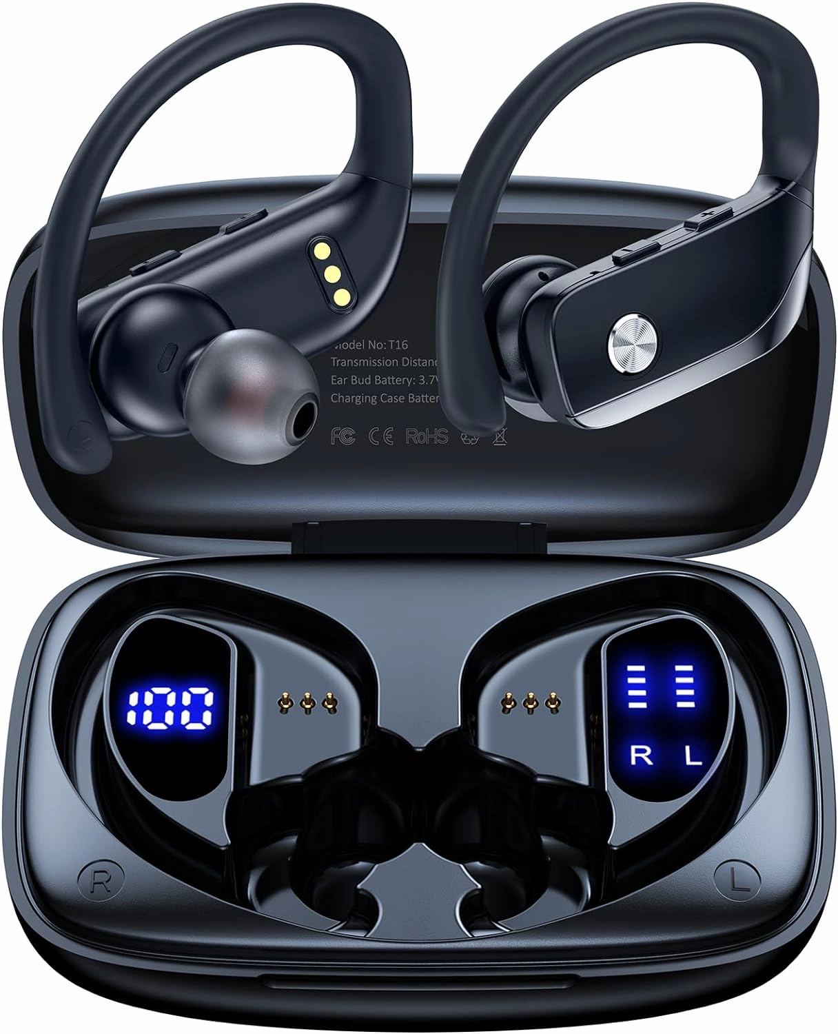 bmanl Wireless Earbuds Bluetooth Headphones 48hrs Play Back Sport Earphones with LED Display Over-Ear Buds with Earhooks Built-in Mic Headset for Workout Black over-ear headphones,closed back headphones,wireless studio cans,
