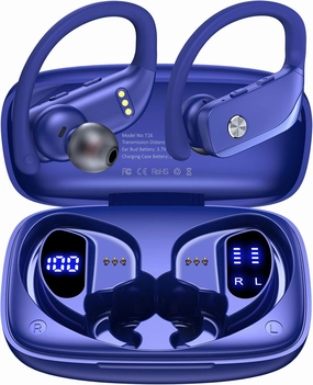 bmanl Wireless Earbuds Bluetooth Headphones 48hrs Play Back Sport Earphones with LED Display Over-Ear Buds with Earhooks Built-in Mic Headset for Workout Blue over-ear headphones,closed back headphones,wireless studio cans,