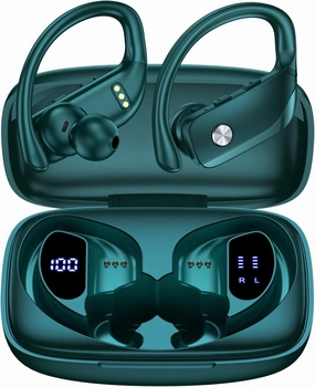 bmanl Wireless Earbuds Bluetooth Headphones 48hrs Play Back Sport Earphones with LED Display Over-Ear Buds with Earhooks Built-in Mic Headset for Workout Green over-ear headphones,closed back headphones,wireless studio cans,