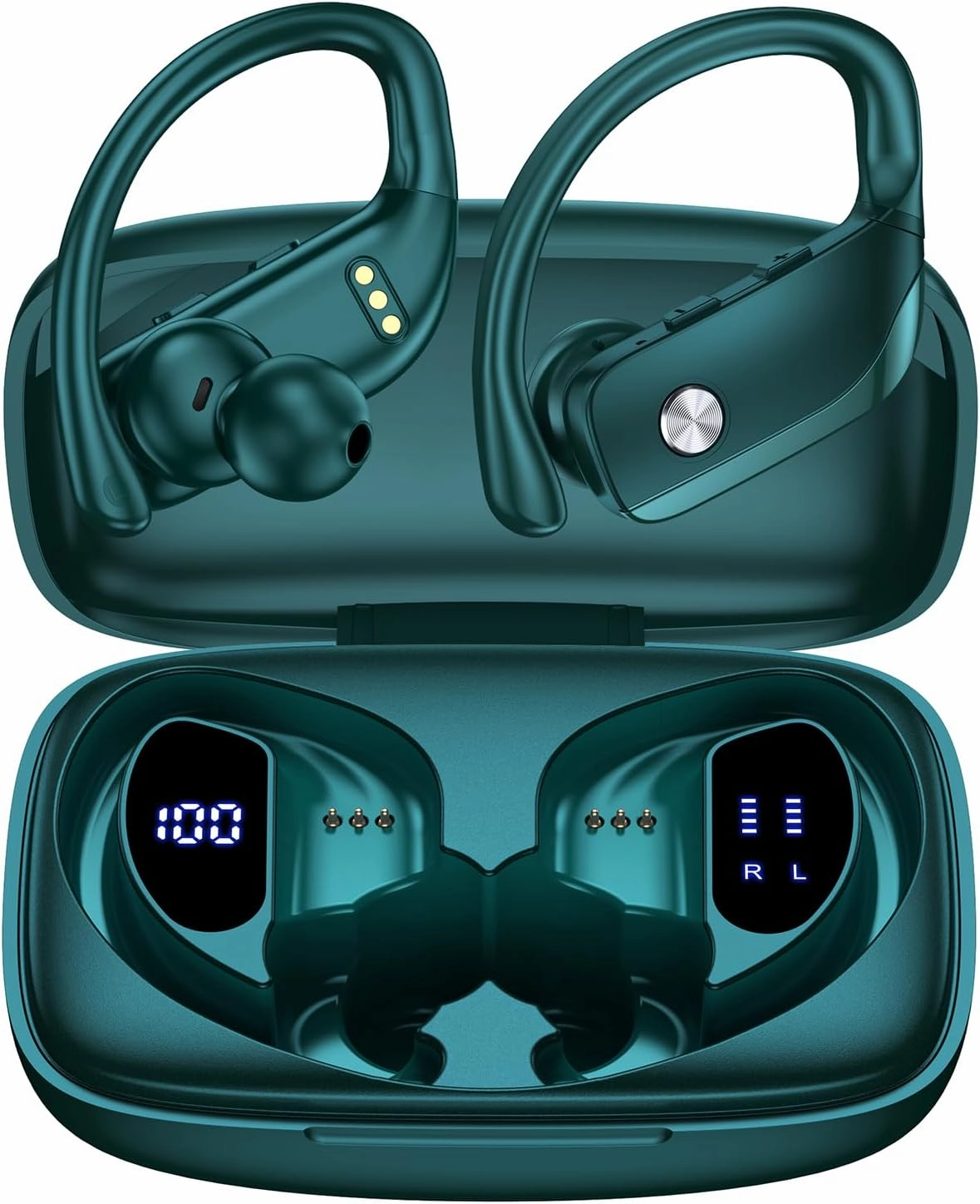 bmanl Wireless Earbuds Bluetooth Headphones 48hrs Play Back Sport Earphones with LED Display Over-Ear Buds with Earhooks Built-in Mic Headset for Workout Green over-ear headphones,closed back headphones,wireless studio cans,
